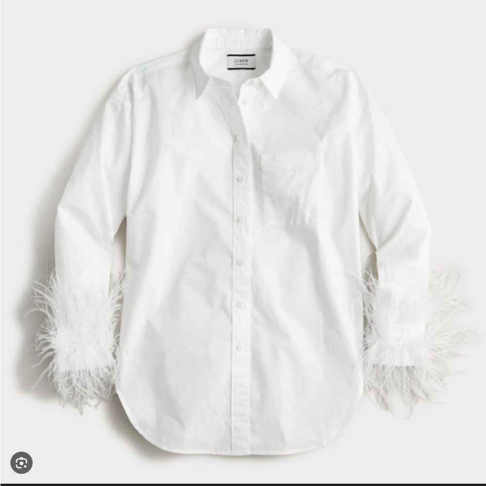 J. Crew White Shirt with Feather Cuffs NWT